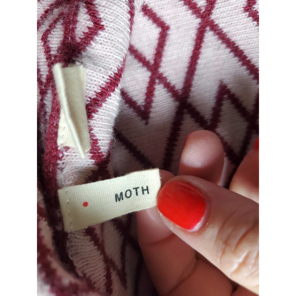 Anthropologie Moth Cowl Neck Pullover Sweater Angora Printed Red Side Slits Med - Picture 5 of 11